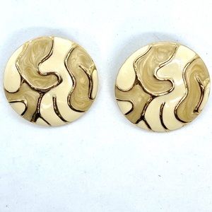 Cream and gold vintage enamel earrings